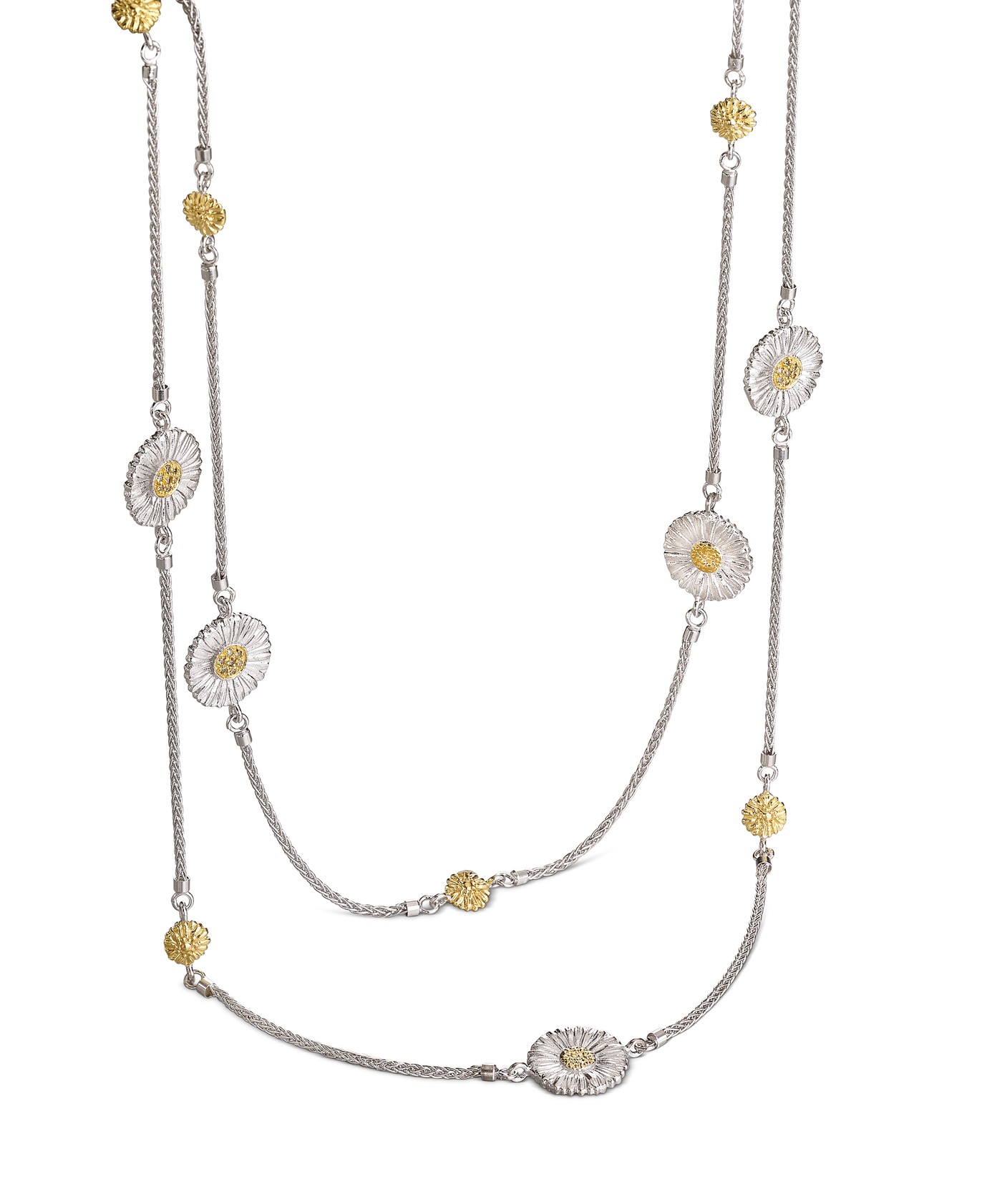 Blossoms Daisy Sautoir in silver with vermeil and brown diamonds